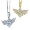 Charms Iced Out Bling Wing Pendant Necklace Gold Plated CZ Cubic Zirconia Letter Dollar Symbol Money Charm Men Women Hip Hop Jewelry 230626