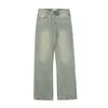 Men's Jeans 2023 Fashion Men Muddy Yellow Splatted Ink Washed Old Straight Leg Wide Versatile Casual Loose Pants 230625