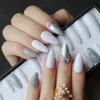 False Nails Green UV Stiletto Shiny Silver glitter crystal diamond false nails medium almond art White salon glossy fake 230626