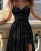 Casual Dresses 2023 Summer Women's Evening Dress Sexy Black Suspenders Swing Collar Duster Party