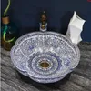 Porcellana Lavabo Lavabo da appoggio in ceramica Guardaroba Dipinto a mano Lavabo da bagno Lavandino da bagno Lavabo da appoggio blu e biancobuona quantità Ndxip