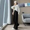 Brushed knitted wide leg pants for women autumn and winter, with elastic high waist and straight tube for a and feel. floor mop pants