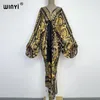 Sukienka Sexy Beach Kaftan Caftan Feel Silk Rayon Modna druk 2021 Winyi Maxi Damskie szaty Długie sukienka Sukieta Vneck Bohemian