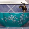 Porcellana Pittura fiore di prugna Ceramica Pittura Arte Bagno Vaso Lavelli Lavabo da appoggio rotondo Lavabo in ceramica artistica Ciotola per lavabo Srntt