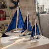 Model Set Blue Wood Saling Ship Model Mediterranean Boat Ornaments Home Nautical Decor Crafts 230625