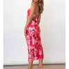 Casual Jurken 2023 Zomer Mode Stijl Temperament Opknoping Riem Open Back Slim Fit Wrap Hip Print Jurk Voor Vrouwen H418