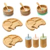 Tasses Vaisselle Ustensiles 4 PCS En Bois Assiette À Dîner Silicone Ventouse Antidérapant Étanche Fourchette Cuillère Dessin Animé Éléphant Nourrir Assiette À Dîner Vaisselle 230625