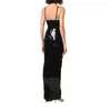 Casual Dresses Women V-Hals Spaghetti Strap Black Sequines Cut Out BodyCon Long Ankle-Length Fashion Evening Party Firar 2023 Dress