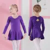 Vestido de balé para meninas, vestido de balé infantil, saia de treinamento com laço, fantasia infantil, tutu, clássico, curto, manga longa, roupa de dança