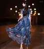 Vêtements ethniques robe d'été robes maxi femmes à manches courtes mode sexy col en V imprimé floral en mousseline de soie fête vacances robe longue bohême