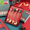 New 4pcs/set Christmas Spoon Fork Dinnerware Set with Gift Box Santa Hat Xmas Tree Spoon Fork Cutlery Set Christmas Party Decoration