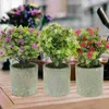 Fleurs décoratives 3 Pcs Artificielle En Pot Faux Bonsaï Ornements Maison Bureau Vert Décors En Plastique Fleur Vase Bureau Faux Plantes Table Mini