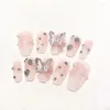 Faux Ongles 24pcs / Box Ballerine Papillon Glacé Court Avec Strass Conception Française Wearable Fake Press On Tips Art