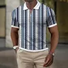メンズポロスメンズゴルフポロシャツ短袖ポロシャツストライプデジタル印刷服夏のカジュアルビジネスファッションメントップ230625