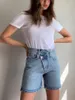 Frauen Shorts Frauen Hohe Taille Gerade Denim 2023 Sommer Asymmetrische Schräge Knopfleiste Weibliche Blaue Kurze Hosen Jeans