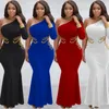 Casual Dresses Summer 2023 Maxi Bodycon Formal Dress Women Elegant Sexy Retro Long For Party Sleeve Frocks Polyester Solid One Shoulder