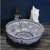 Porcellana Lavabo Lavabo da appoggio in ceramica Guardaroba Dipinto a mano Lavabo da bagno Lavandino da bagno Lavabo da appoggio blu e biancobuona quantità Ndxip