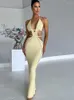 Lässige Kleider sexy hohl aus out rückenfreies Strick Maxi Kleid Frauen aus Schulter ärmelloser Körperkonsum schnüren massive elegante weibliche Strandoutfits