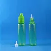 100 conjuntos/lote 25ml UNICORN GREEN Frascos conta-gotas de plástico resistente a crianças à prova de adulteração Ponta longa fina e suco de vapor líquido e-líquido 25 ml Rwrs