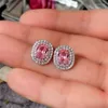 Brincos pendentes luxuosos rosa CZ em forma oval acessórios femininos para festas joias delicadas