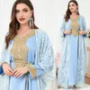 QNPQYX 새로운 2 조각 세트 럭셔리 두바이 가운 이슬람 Abaya 여성 아랍어 드레스 민족 레이스 드레스 여름 패션 Kaftans 플러스 크기 Jilbab 이슬람
