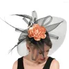 Berets Elegante Schwarze Große Fascinator Hut Frauen Hochzeit Mesh Kopfbedeckung Schleier Champagner Blume Feder Rennen Hüte Für Dame Formal