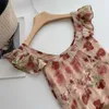 Vestido floral Galería de verano Estilo turístico Mangas pequeñas con mosca Delgado Cómodo y transpirable Faldas retro francesas de cintura alta Diseñador Ropa para mujer 55