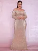 Abiti Lovelemonade Plus size Sexy Rose Gold Deep Vneck Offtheshoulder Bodycon Wipple Elastic Maxi Dress LM80273Plus