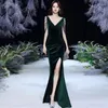 Casual Dresses Fashion Women Luxury Crystal Tassel Deep V Neck Big Slit Long Dress Sexy Lady Velvet Skirt Wedding Party Clothing Girl Gift