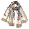 Foulards 2023 belle longue frange florale châle femmes fleur imprimer musulman écharpe Wrap Hijab silencieux 7 couleur