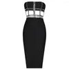 Casual Dresses Embroidered Flares Hollow Out Design Bodycon Bandage Dress Women Sexy Black Mid-Calf Sleeveless Club Evening Party Gown 2023