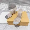 Summer Designer First Women Transparent Electroplated Heel Sandal Tu Film Sheepskin Padded Heel Height 9.5cm Beach Swimming Pool Outdoor High Heel Shoe