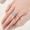 Pierścień Solitaire She 2 szt. Vintage Wedding Pierścienie dla kobiet solidna 925 srebrna 4CT Księżniczka Cut 5a CZ zaręczynowy biżuteria 230626
