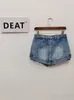 Damen Shorts DEAT Solid Fake Zwei Stücke Hohe Taille Aline Dünne Denim Street Style Mall Goth Sommer GX471 230625