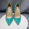 All Spikes Rivets Cover Blue Fashion 12Cm High Heels Scarpins Pumps Stiletto Wedding Party Shoes Plus Size 33-45