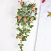 Flores decorativas 1 maço de flor de seda de videira de rosa artificial corda de rattan cesta pendurada na parede guirlanda sala de estar varanda decoração de casamento em casa