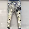 Mäns jeans högkvalitativa män jean hål lapp mode mångsidig rippad jeans stretch blyerts pant streetwear elastic hip hop stjärna mönster jean j230626