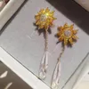 أقراط التدوير Senyu Flower مع Dewdrop Zirconia Crystal Drop الفاخرة الذهب المجوهرات المرأة الحديثة الرائعة