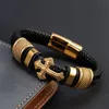 Pulseira MingAo Fashion Vacuum Plating Gold Single Layer Cross Leather Bracelet Charm Bracelet Men's Hand Jewelry for Women 230626