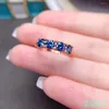 Cluster Ringen 2023 Blue Moissanite Ring 925 Sterling Zilver Glanzend Lab Diamond Pass Test Engagement Voor Vrouwen Sieraden Party gift