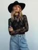 Women's Blouses Summer Women Lace Floral Embroidery Shirt Tops Sexy Mesh Elegant See-through Hollow Out Long Sleeved Shirts