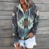 Women's Hoodies Autumn Winter Retro Western Ethnic Geometric Sweatshirt Women's Casual Vintage Loose Hooded Sweatshirts Boho Pullovers