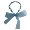 Hair Accessories Children's Pearl Streamer Headband Does Not Hurt The Head Princess Net Yarn Ponytail Girls Bow Tie Headdress