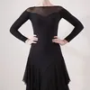 Stage Wear Ballroom Dance Competition Dresses Adult Performance Costume V-shaped Neck Back Waltz Dress Tango Long Sleeve BI008