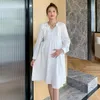 Dress 2022 Spring Long Sleeves Loose Maternity Fairy Dress Vneck Bow Collar Pregnant Woman White Dress Fashion Women Wedding Dresses