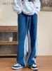 بنطلون جينز رجالي من Gmiixder عتيق بأرجل واسعة ومزين بفتحة واسعة من قماش الدنيم للجنسين أبيض سميك مخطط مرقع بخصر عالٍ بنطلون 230626