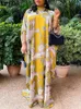 Dresses Vonda Stylish Batwing Sleeve Printed Polyester Robe Women 3/4 Sleeve Casual Vestido Female Vintage Holiday Maxi Dress Oversized