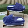 2023New Luxury Designer Original Brand Slippers Women's Platform Velvet Print Letter Embroidered Couple Sandals 35-45