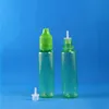 100 uppsättningar/parti 25 ml enhörning Grön plastdropparflaskor Barnbeständig manipuleringsbevis Långt tunt spets E Liquid Vapor Juice E-Liquide 25 Ml Bnbn