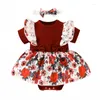 Robes de fille Born Baby Clothes Infant Romper Dress Ruffle Sleeve Outfits Summer Trendy Jumpsuit Jupe Bandeau 2Pcs Set (C -